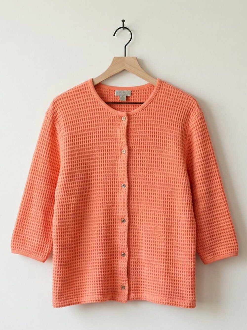 Coldwater Creek Vintage Waffle Weave Knit Sweater Cotton Pink Orange Size Large